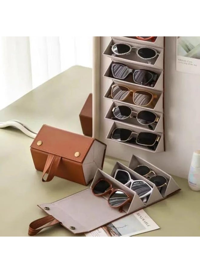 Luxury leather eyeglasses storage and display box (5 slots) | Practical foldable case for protection and organization | Portable organizer for sunglasses and eyeglasses | Ideal for home or travel on the go (k) - Image 5